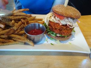Crab cakes and Parmesan fries at ION - It's Only Natural Restaurant in Middletown