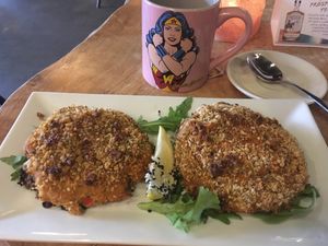ION Special - crab cake stuffed portobellos. The specials are always so good!  at ION - It's Only Natural Restaurant in Middletown