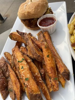Chickpea Parmesan Sandwich with Sweet Potato Fries   at ION - It's Only Natural Restaurant in Middletown