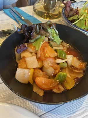 Chicken sweet and sour at Puti Vegan Cafe in Glasgow