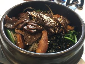 Bibimbap with vegan beef at Puti Vegan Cafe in Glasgow