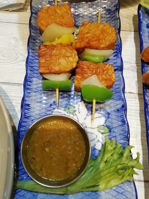 Tempeh and pepper skewers #Veganuary at Puti Vegan Cafe in Glasgow