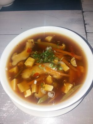 Hot and sour soup at Puti Vegan Cafe in Glasgow