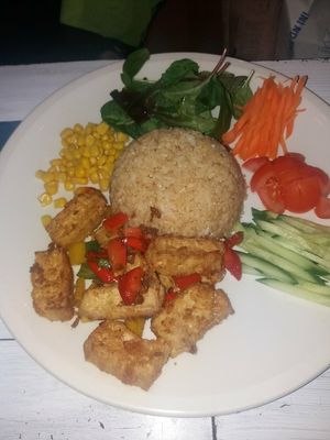 Salt and pepper tofu bento at Puti Vegan Cafe in Glasgow