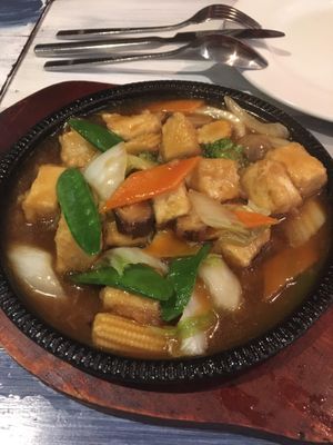 Sizzling tofu at Puti Vegan Cafe in Glasgow