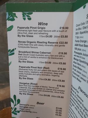 Drink Menu at Puti Vegan Cafe in Glasgow