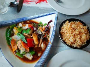Main - "beef" with green peppers in black bean sauce at Puti Vegan Cafe in Glasgow