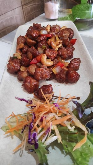 Soya pieces and cashew nuts at Puti Vegan Cafe in Glasgow