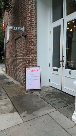 Entrance, on a side street very centrally located downtown. at Off Track in Charleston