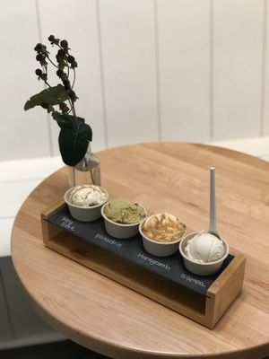 The Flight - key lime, vegan pistachio, honeycomb, vegan Samoa  at Off Track in Charleston