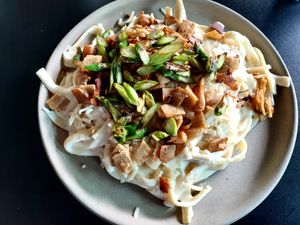 Fetuccini Alfredo at VegCo Restaurante Vegano in Queretaro