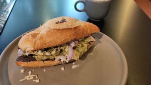 Torta de Chilaquiles at VegCo Restaurante Vegano in Queretaro