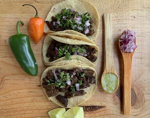 Vegan sirloin tacos  at VegCo Restaurante Vegano in Queretaro