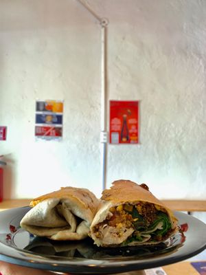 Beyond breaksfast burrito with potato cheese.  at VegCo Restaurante Vegano in Queretaro