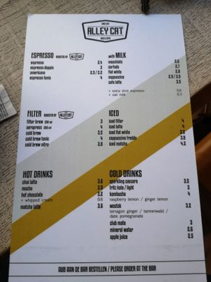 Menu at Alley Cat in Maastricht