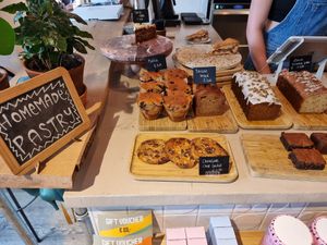 Homemade pastry at counter, not allvegan at Alley Cat in Maastricht