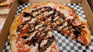 THE SCREAMIN' TOMATO with Daiya mozzarella and balsamic glaze at Extreme Pizza in Myrtle Beach