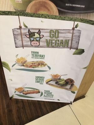 Vegan sandwich board outside the restaurant  at MEX - Gastrohub - T1 in Mexico City