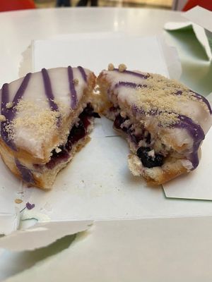 The Violet Beauregarde had delicious blueberry filling at Doughnut Time in East London