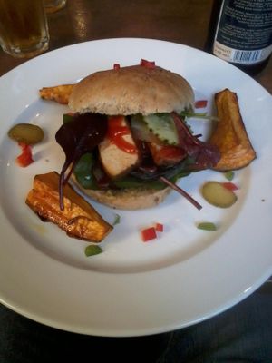 Vegan Mushroom Burger with Tofu at Goji Vegetarian Cafe and Deli in York