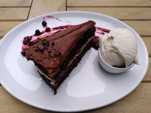 Chocolate orange came with vegan vanilla ice cream at Goji Vegetarian Cafe and Deli in York