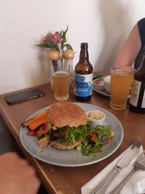 Mushroom burger at Goji Vegetarian Cafe and Deli in York