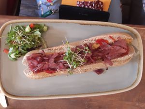 Hot dog at Goji Vegetarian Cafe and Deli in York