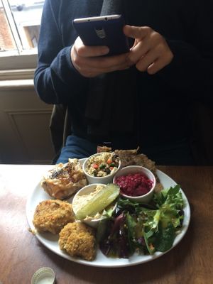 Hummus, falafel, tabbouleh, beetroot etc. lots of yummy things at Goji Vegetarian Cafe and Deli in York