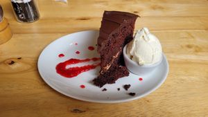 Vegan chocolate cake at Goji Vegetarian Cafe and Deli in York