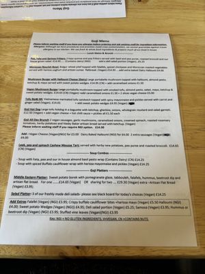 The menu  at Goji Vegetarian Cafe and Deli in York