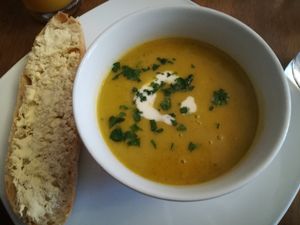 Warming soup   at Goji Vegetarian Cafe and Deli in York