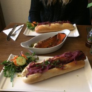 Hot dog at Goji Vegetarian Cafe and Deli in York