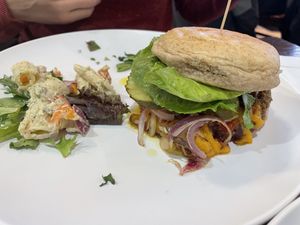 BBQ burger made vegan  at Claire's Corner Copia in New Haven