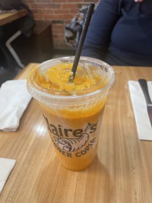 Pumpkin lassi with vegan yogurt  at Claire's Corner Copia in New Haven