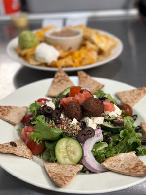 Middle-Eastern Platter and Mike’s Nachos at Claire's Corner Copia in New Haven