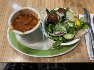 Soup and falafel sandwich  at Claire's Corner Copia in New Haven