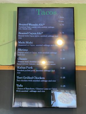 Taco menu at Island Taco in Waimea