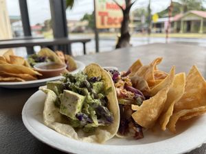 Tofu tacos with cilantro lime and ranchero sauce  at Island Taco in Waimea