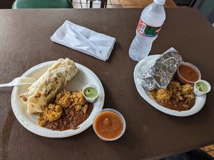 Two tofu burritos with the delicious cilantro lime sauce at Island Taco in Waimea