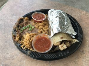 Vegan tofu burrito platter at Island Taco in Waimea