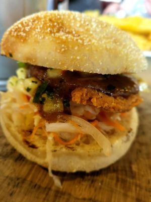 Vegan chicken burger at Rosie's Kitchen in Bude