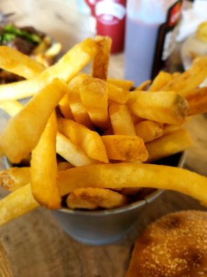 Fries with burger at Rosie's Kitchen in Bude