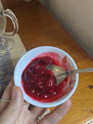 Raspberry compote  at Quinua y Amaranto in Bogota