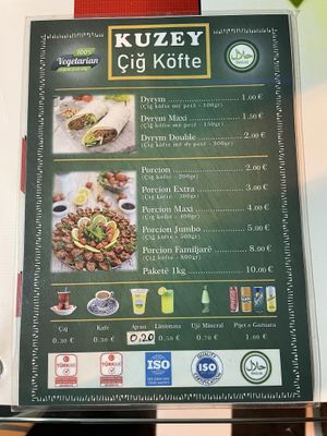 Menu at Cigköfte Evi in Prizren