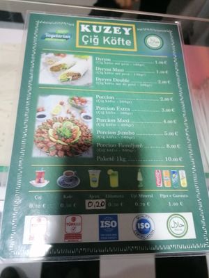 The menu at Cigköfte Evi in Prizren