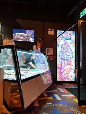 Scoop station and Creams TV at Creams Cafe - Kentish Town in North London