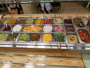 Various sauces, hummus, chutney etc. at Kasvisravintola Brindavan & Bhajan Cafe in Helsinki