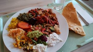 Yum yum.. delicious food. All vegan. at Kasvisravintola Brindavan & Bhajan Cafe in Helsinki