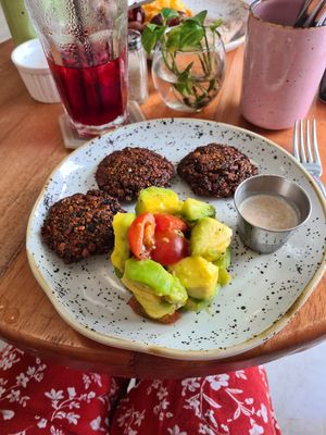 Falafel breakfast, make sure to order bread on the side at Cafe de la Mañana in Cartagena