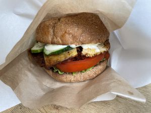 Vegan bacon burger  at Green 13 - Lvivska Square in Kyiv